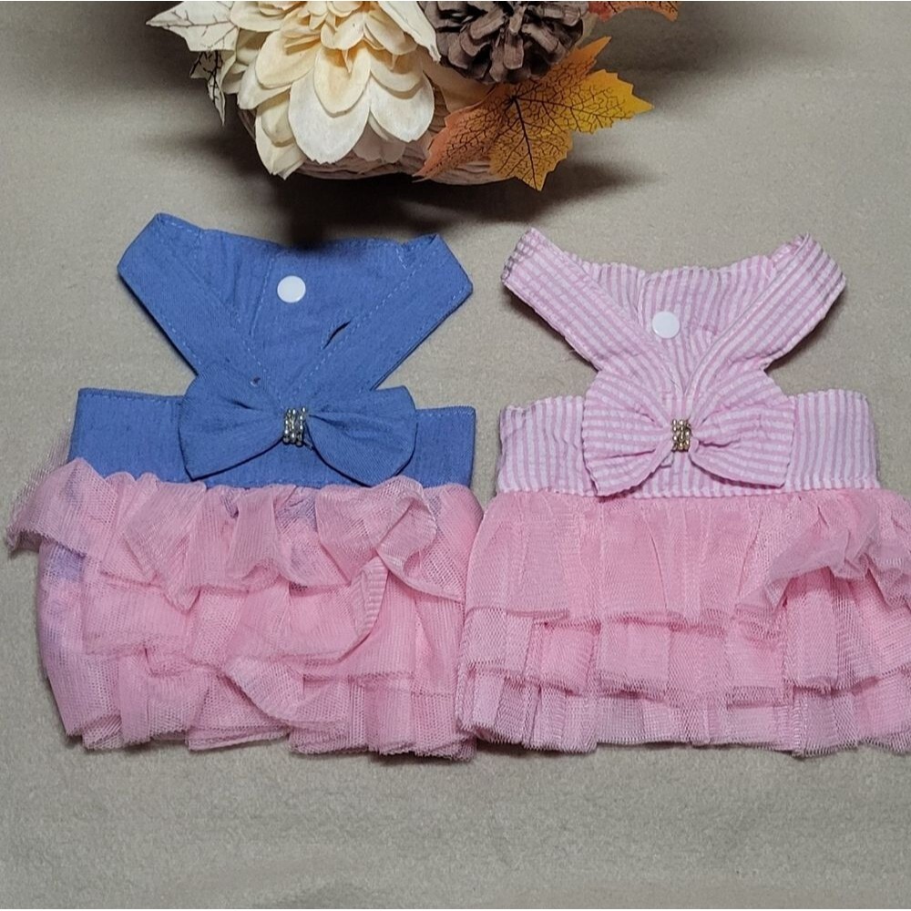 Dog NWOT Pink/Denim Princess Tutu Dress w/ Bow- Bundle Of 2- Size XS - Picture 2 of 6